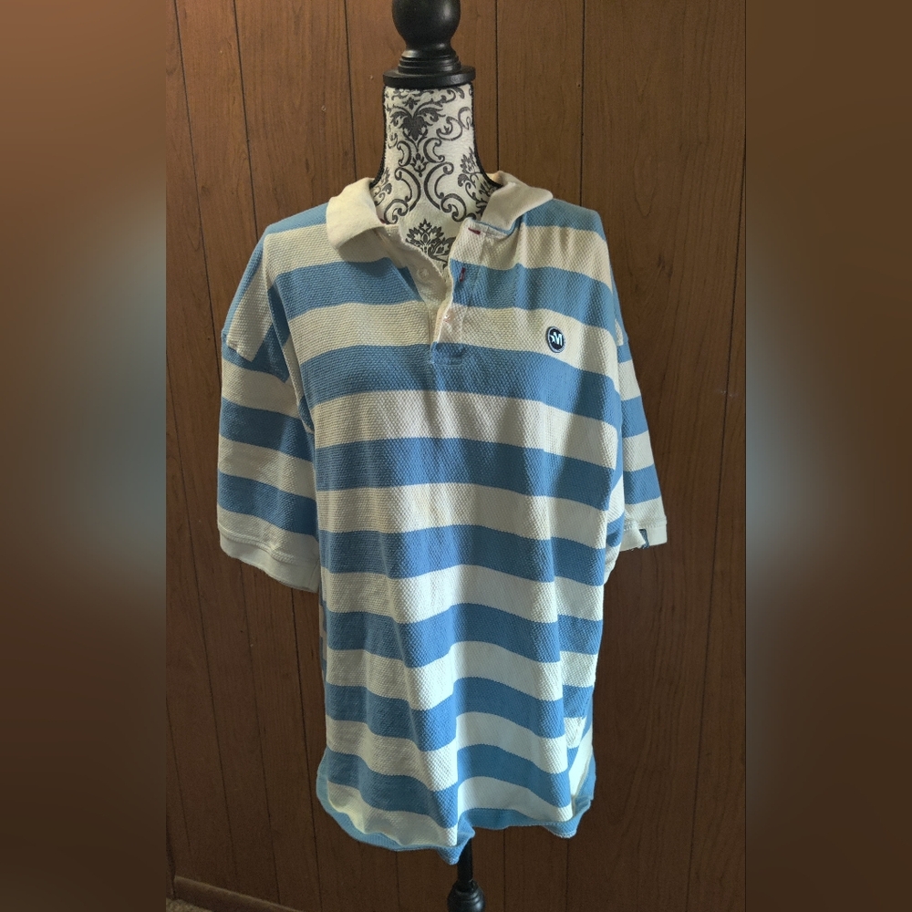 mecca Blue & White Striped Polo Shirt